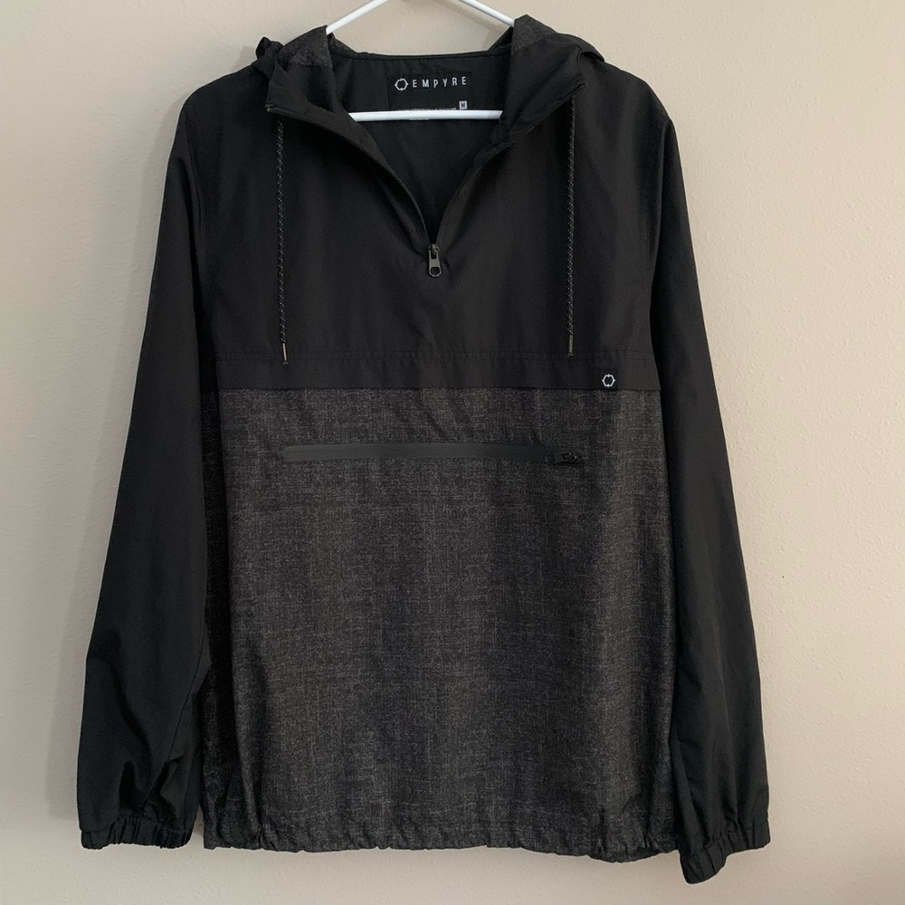Empyre Mens Black and Gray 1/4 Zip Windbreaker Jacket Pullover Size Medium